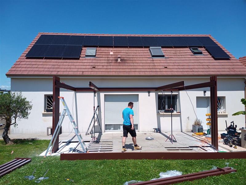 Chantier d'une pergola adossée 
