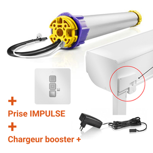 Solar-powered radio-controlled roller shutter with free mosquito net - Profalux, Engine: Neosol S300 Stella AT+ solar radio + individual Neosol One wall-mounted remote control + Impulse socket + Booster charger +