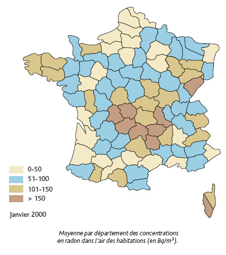 carte de mesure du RADON par département en France