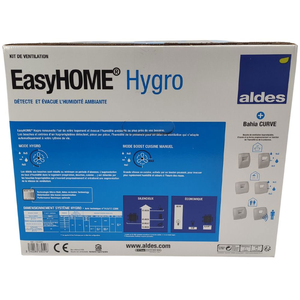Kit VMC simple flux EasyHOME® HYGRO COMPACT Premium MW (Micro Watt) & HP  (Haute Pression) - ALDES