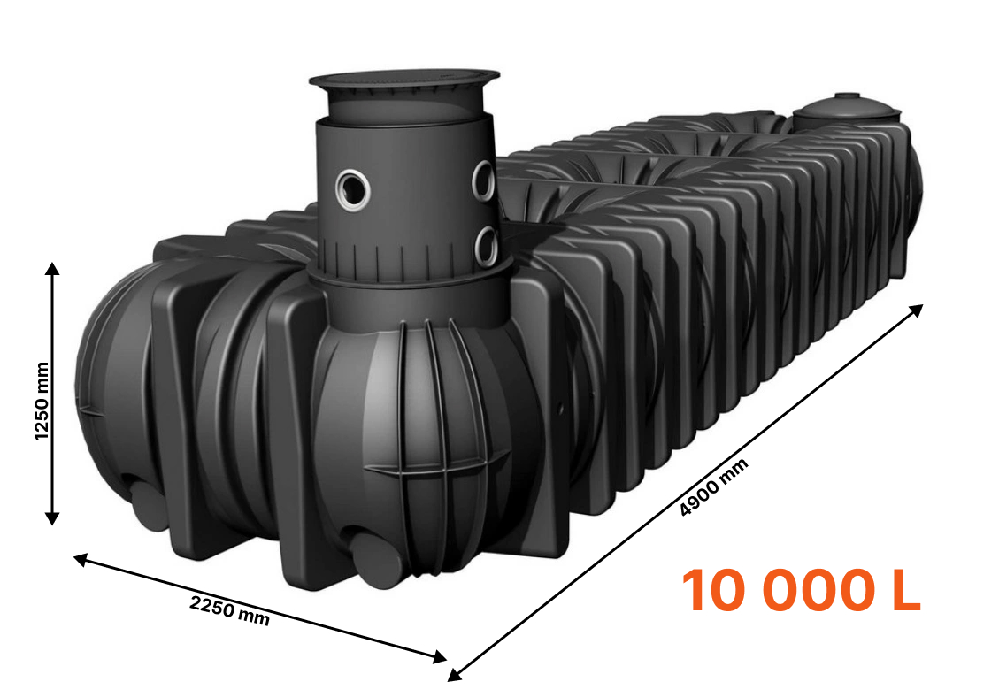 Cuve de stockage d'eau de pluie EXTRA PLATE à enterrer PLATINE XL de 10000L  avec maxi dôme DN110 et accessoires