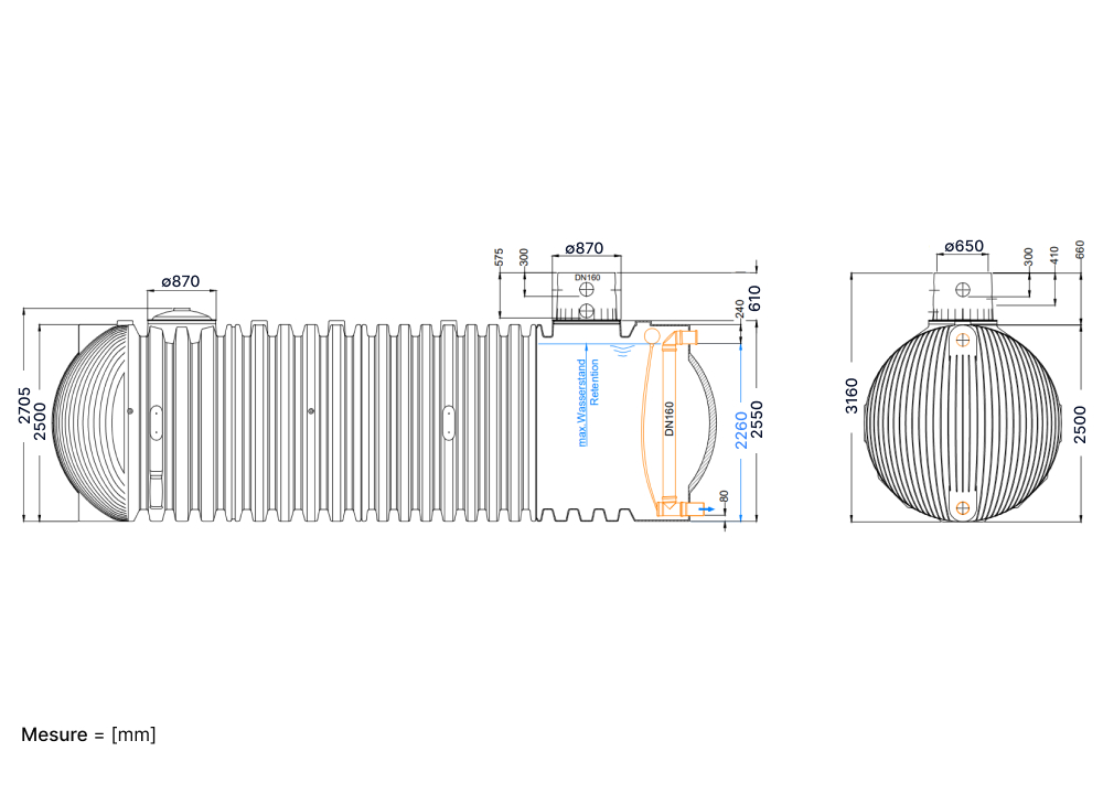 Serbatoio di ritenzione dell'acqua piovana da 32 000L con 2 cupole CARAT  XXL da interrare e accessori da configurare