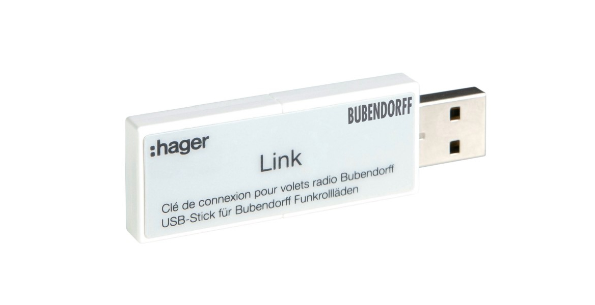 USB LINK kulcs: távolról vezérelheti és kezelheti Bubendorff redőnyeit. HAGER otthoni automatizálás