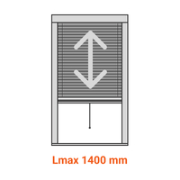 Plisseret myggenet i aluminium til lille fodaftryk - 22 mm, Model: Lodret med trækflig (længde ca. 400 mm)