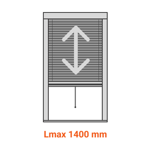 Plisseret myggenet i aluminium til lille fodaftryk - 22 mm, Model: Lodret med trækflig (længde ca. 400 mm)