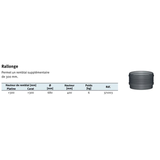 Rallonge de H400mm DN600mm dimensions