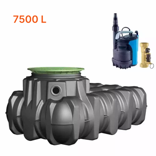Cuve de r&eacute;tention d'eau de pluie ultra plate PLATINE de 7500L avec pompe de relevage &agrave; enterrer et accessoires &agrave; configurer, Volume de cuve: 7 500L