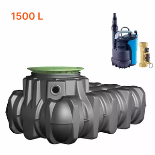 Cuve de r&eacute;tention d'eau de pluie Graf Platine 1500L ultra plate + pompe de relevage, Volume de cuve: 1 500L
