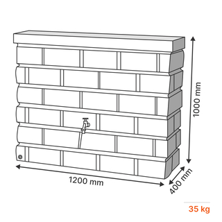 R&eacute;servoir mural Rocky 400L dimensions
