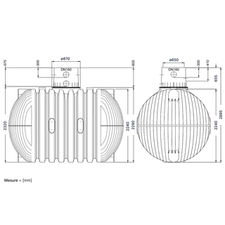 Kit cuve CARAT 10000L DN160 dimensions