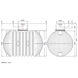 Kit cuve CARAT 13000L DN110 dimensions