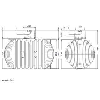 Kit cuve CARAT 8500L DN160 dimensions
