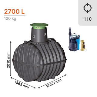 Cuve de r&eacute;tention d'eau de pluie GRAF 2700L DN110 CARAT avec Pack pompe de relevage