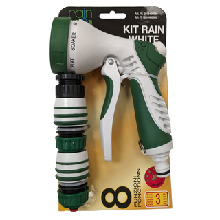 Kit Rain White pistolet 8 fonctions + raccords Ø15 + nez de robinet Rain