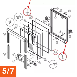 Jeu de joints de vantail (pièce N° 11+24) pour fenêtre ROTO série 61x, 62x et 84x, Dimension de fenêtre: 5/7