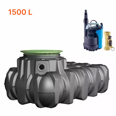 Tanque de retención de agua de lluvia ultraplana PLATINO de 1500L con bomba de elevación para enterrar y accesorios para configurar, Volumen del tanque: 1,500L