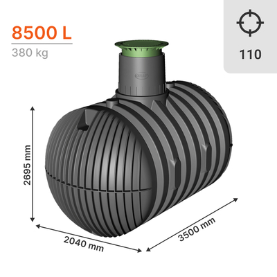 8500L DN110 zadržování dešťové vody a použití nádrž - CARAT - GRAF, Objem nádrže: 8 500 l, Průměr připojení: DN 110