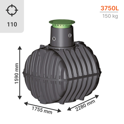 CARAT 3750L underground rainwater storage tank and accessories, Tank volume: 3,750L