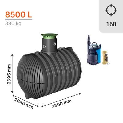Cuve de rétention d'eau de pluie GRAF 8500L DN160 CARAT XL avec Pack pompe de relevage