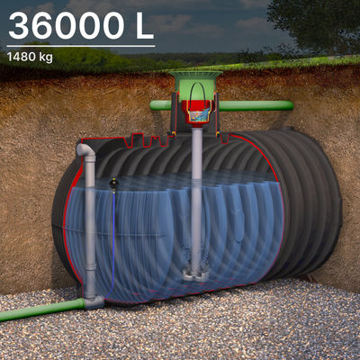 Tanque de retención de agua de lluvia de 36 000L CARAT XXL para enterrar y accesorios para configurar, Volumen del tanque: 36,000L