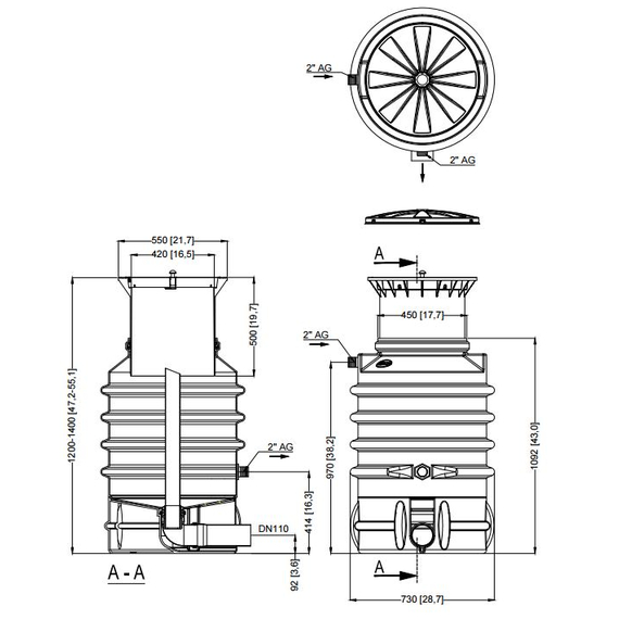 Cuve de stockage d'eau potable CARAT XL à enterrer de 10 000 L, Objem nádrže: 10 000 l, 5 image