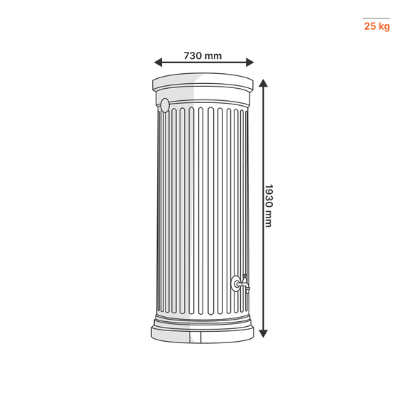 Colonna romana - 330L / 500L / 1000L, Tinta: Grigio, volume del recuperatore d'acqua graf: 500L, 3 image