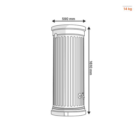 Romersk søjle - 330L / 500L / 1000L, Farve: Grå, graf vandrecuperator volumen: 330 L, 3 image