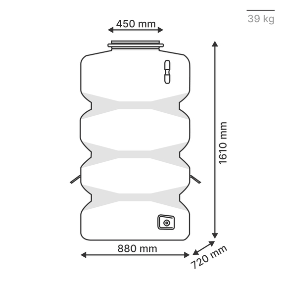 Bovengrondse kubieke regenwatertank van 750 liter met geïntegreerde peilbuis., Tankvolume: 750 L