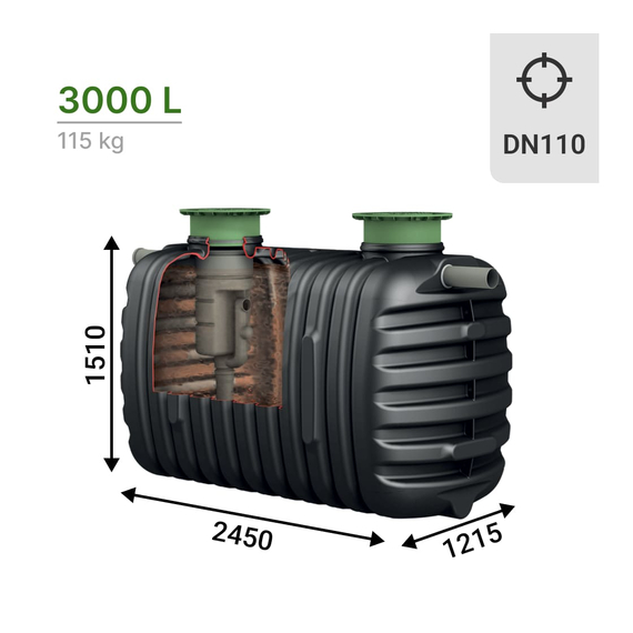 Fosse septique 3000L en Polyéthylène - avec préfiltre -  GRAF
