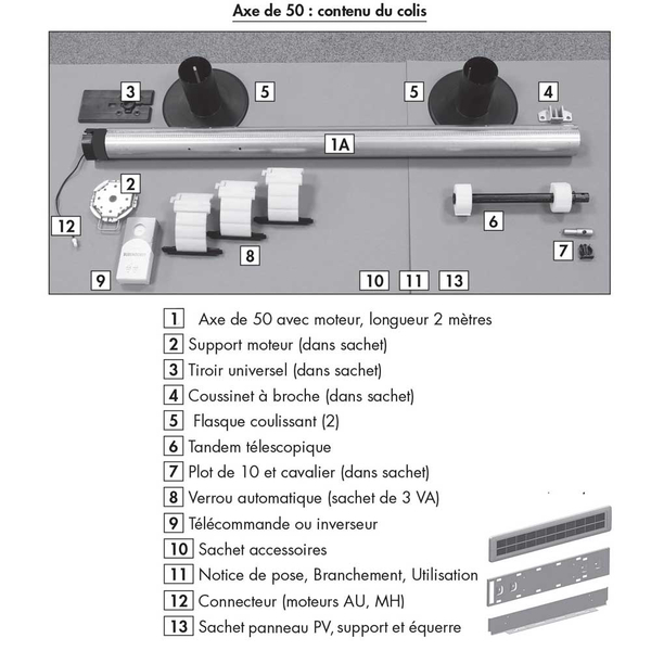 Radio Autonomous Solar Shaft Kit 10 Nm AU Diameter 50 Voor BLOC Shutter - Aslengte 2000mm - Bubendorff, 2 image