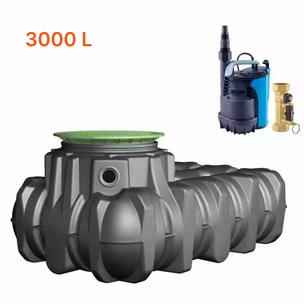 Tanque de retención de agua de lluvia ultra plana PLATINE de 3000L con bomba de elevación para enterrar y accesorios para configurar, Volumen del tanque: 3,000L