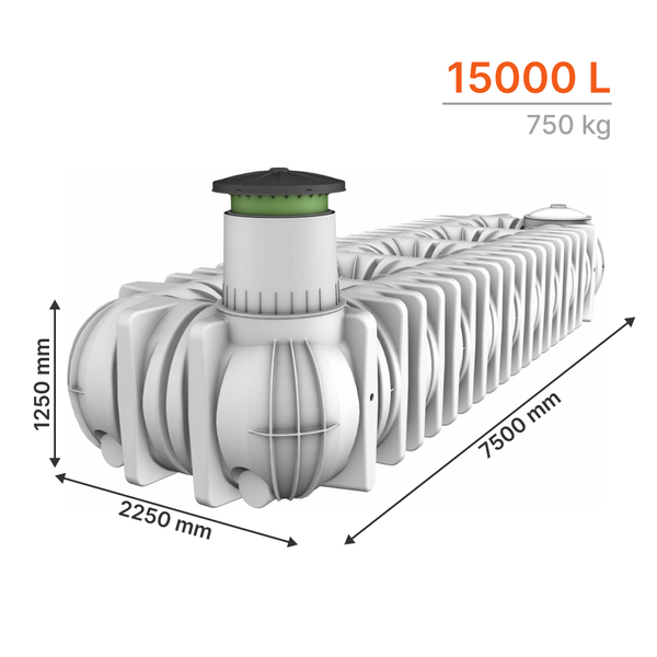 Cuve de stockage d'eau potable EXTRA PLATE à enterrer PLATINE XL de 15 000L, Volume de Cuve : 15 000L