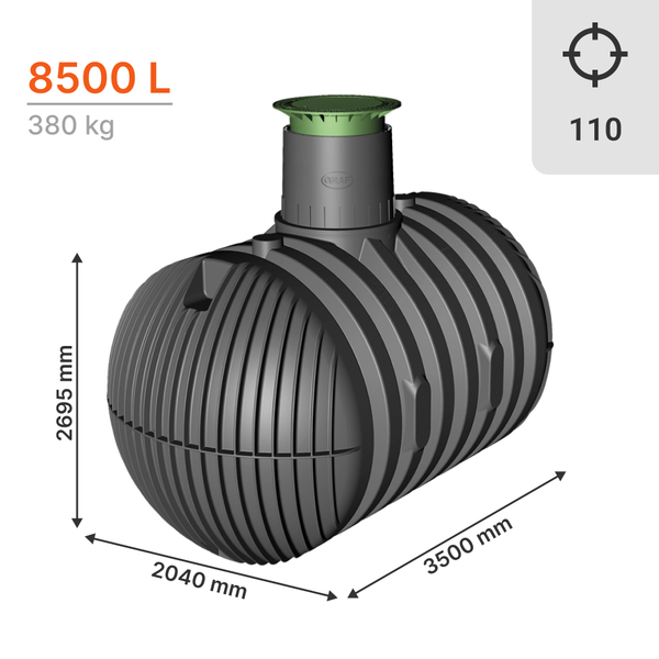 8500L DN110 zadržování dešťové vody a použití nádrž - CARAT - GRAF, Objem nádrže: 8 500 l, Průměr připojení: DN 110