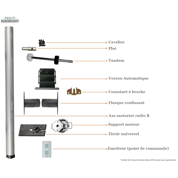 Rádiótengely készlet R Átmérő 60 BLOC redőnyhöz - Tengelyhossz 2000mm - Bubendorff