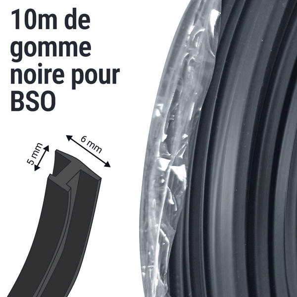 10m d'insert de coulisse en gomme Noire pour Brise soleil orientable
