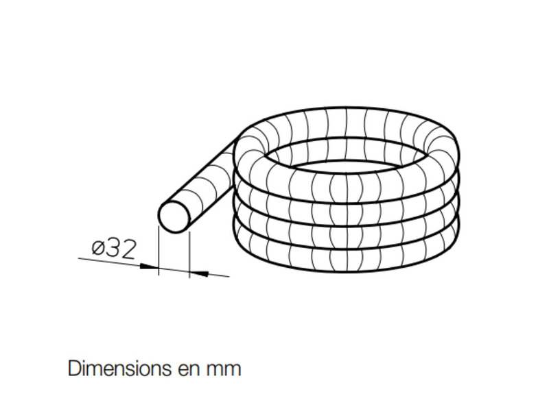 B Collecteur flexible, ondulé à l’extérieur et lisse à l’intérieur avec faible
résistance à l’air ; Ø diamètre
extérieur 200 mm.