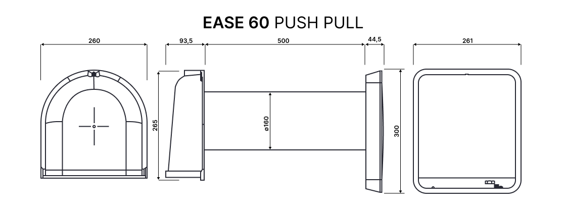 Rozměry snadno 60 push-pull