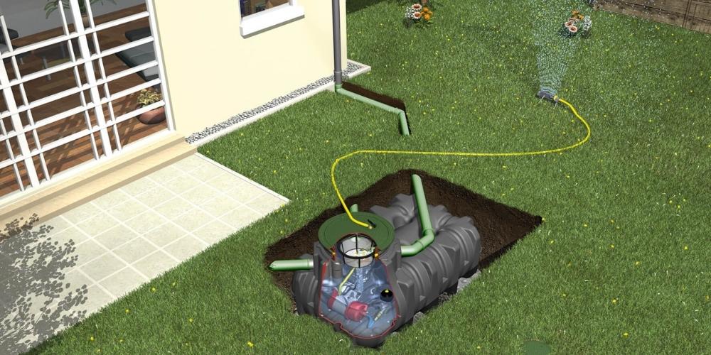 begraven regenwatertank voor het besproeien van de tuin