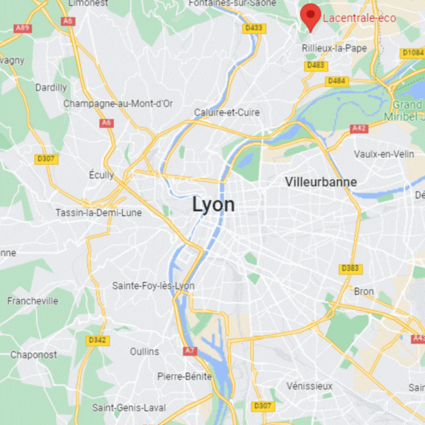carte avec la localisation de lacentrale-eco, à côté de Lyon
